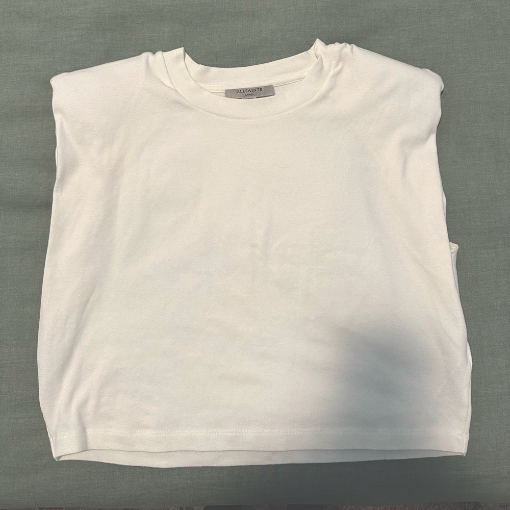All Saints Cropped Muscle T-Shirt (White)